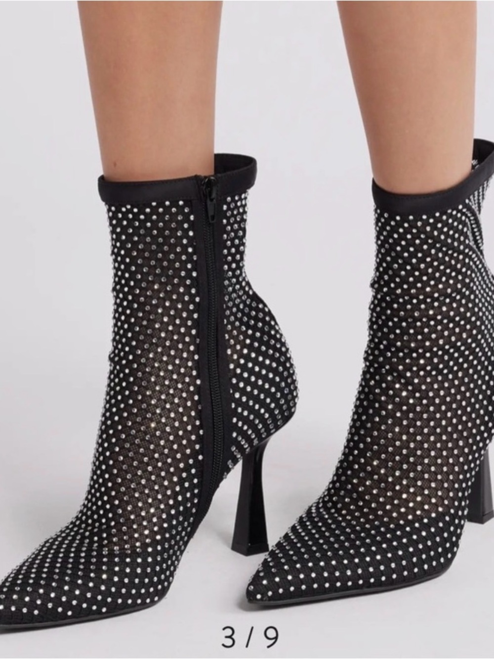Open Edit Womens Ankle Boots Black Rhinestone Sparkly Heels Party Formal 8